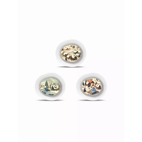 Winter-themed Dexcom G7 sensor stickers, Christmas edition, featuring festive designs for diabetes management.