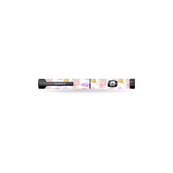 Novopen Echo insulin pen decorated with Valentine 2024 themed heart and love shape sticker