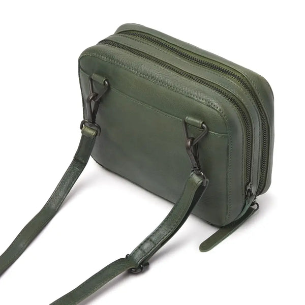 Back view of Green Leather Diabetic Supplies Shoulder Bag - ALICE