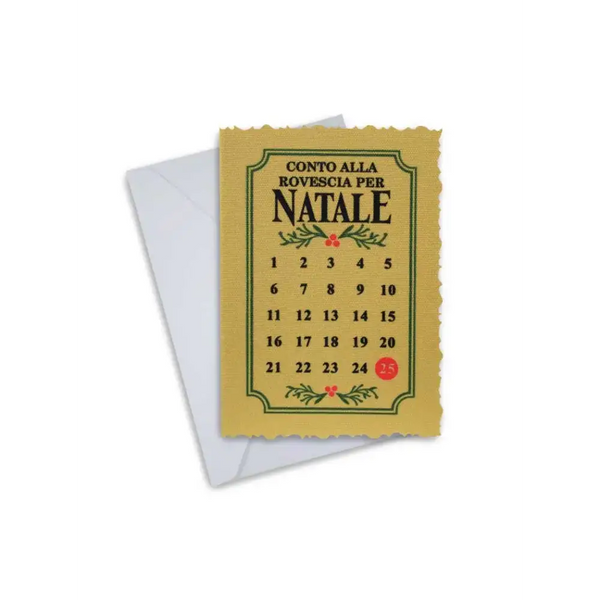 Christmas greeting card featuring an Italian countdown design with envelope.
