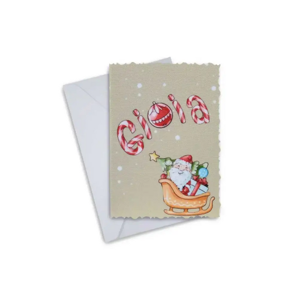 Elegant Christmas greeting card with Santa design on high-quality canvas, includes envelope.