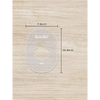 CGM Sensor Patch Template on wooden background with dimensions 7.5cm by 10.3cm.