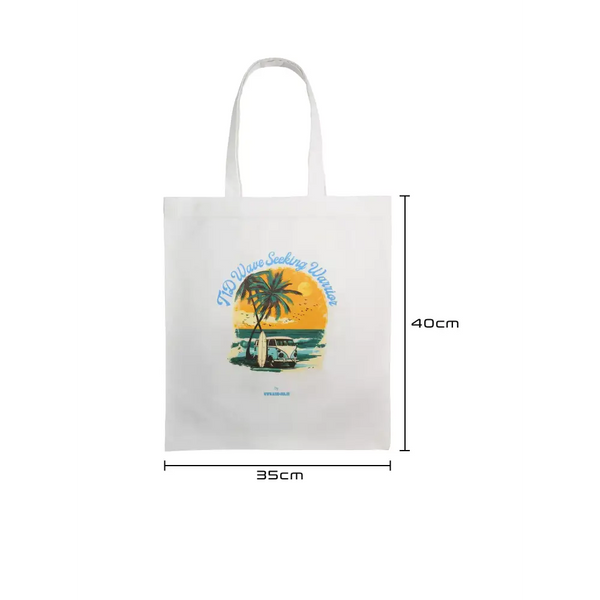 Diabetes Awareness Bag - Kaio-Tote Bag Summer 2024, T1D Wave Seeking Warrior design, white, durable fabric, 35cm x 40cm.
