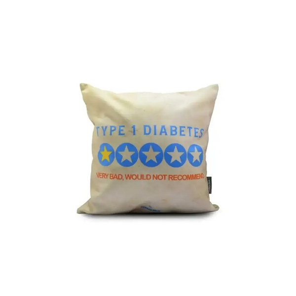 Diabetes Awareness Pillow Cover with humorous Type 1 Diabetes design, 40x40 cm.