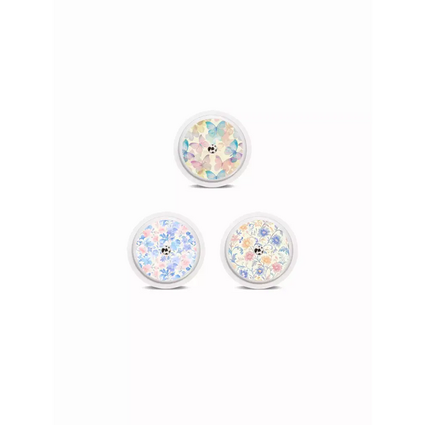 Freestyle Libre 2 stickers in floral and pastel designs, waterproof vinyl, Spring Edition 2025.