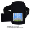 Black vertical infusion pump bag with adjustable waist belt and transparent window for portable pumps