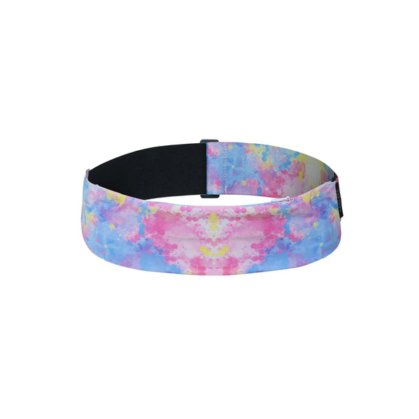 Tie dye insulin pump belt front view adjustable belt with G hook closure for insulin pump users