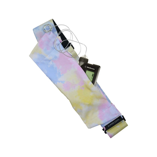Tie dye insulin pump belt colorful pocket detail adjustable belt for secure medical device storage