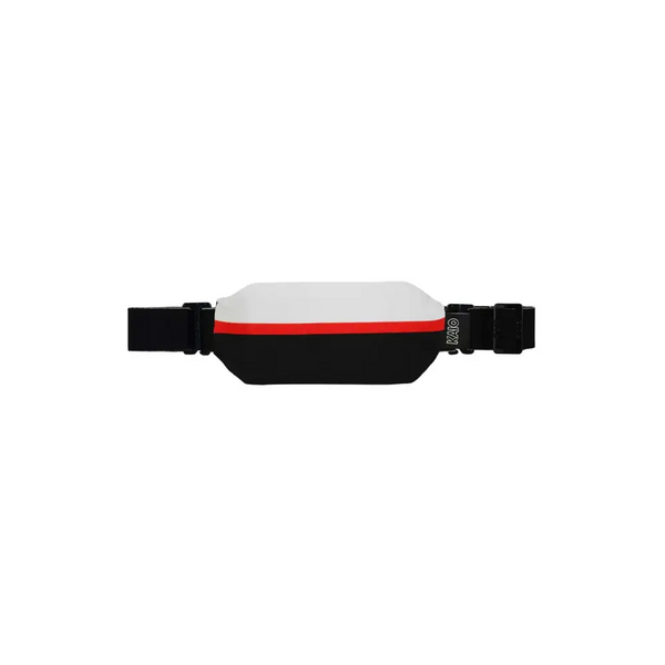 Sleek Dia-Body Pouch for insulin pumps with white top, black body, and red stripe