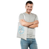 Diabetes Awareness Tote Bag with Viking symbols and rune texts, modeled by a smiling man in a gray shirt.