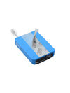 Blue Dia-Mobi Clip showing the adhesive backing before application