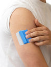 Blue Dia-Mobi Clip attached to the upper arm before inserting the pump