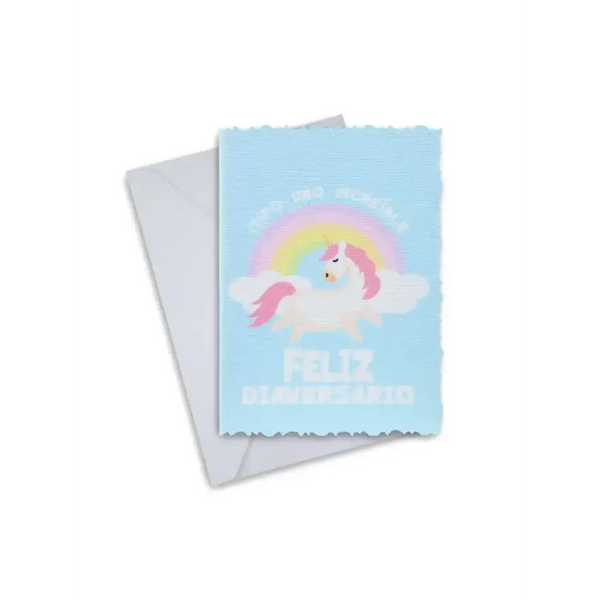 Diaversary Greeting Card with Unicorn and Rainbow Design on Canvas