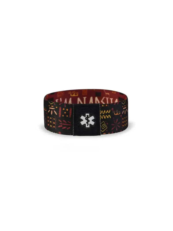 Reversible Diabetes Awareness Wristband with medical symbol and colorful pattern, Kaio-Wristband, 2.5 cm height.