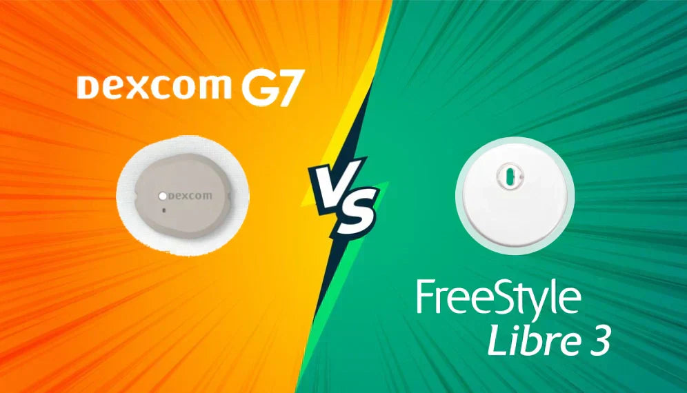 Dexcom G7 vs FreeStyle Libre 3 CGM sensors comparison showing two glucose monitoring devices side by side