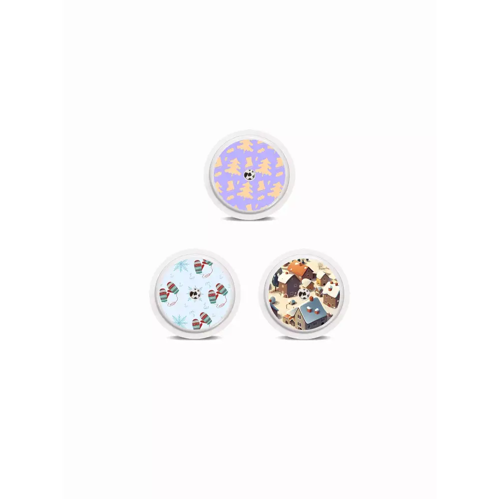Freestyle Libre 2 Winter Edition sensor stickers with snowflakes and winter designs.