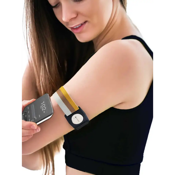 Dexcom G7 Armband with Rotating Clip showcased on an arm in Summer Edition style