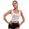 Adaptive woman's crop top designed for insulin pumps, offering comfort and style for modern women with diabetes.