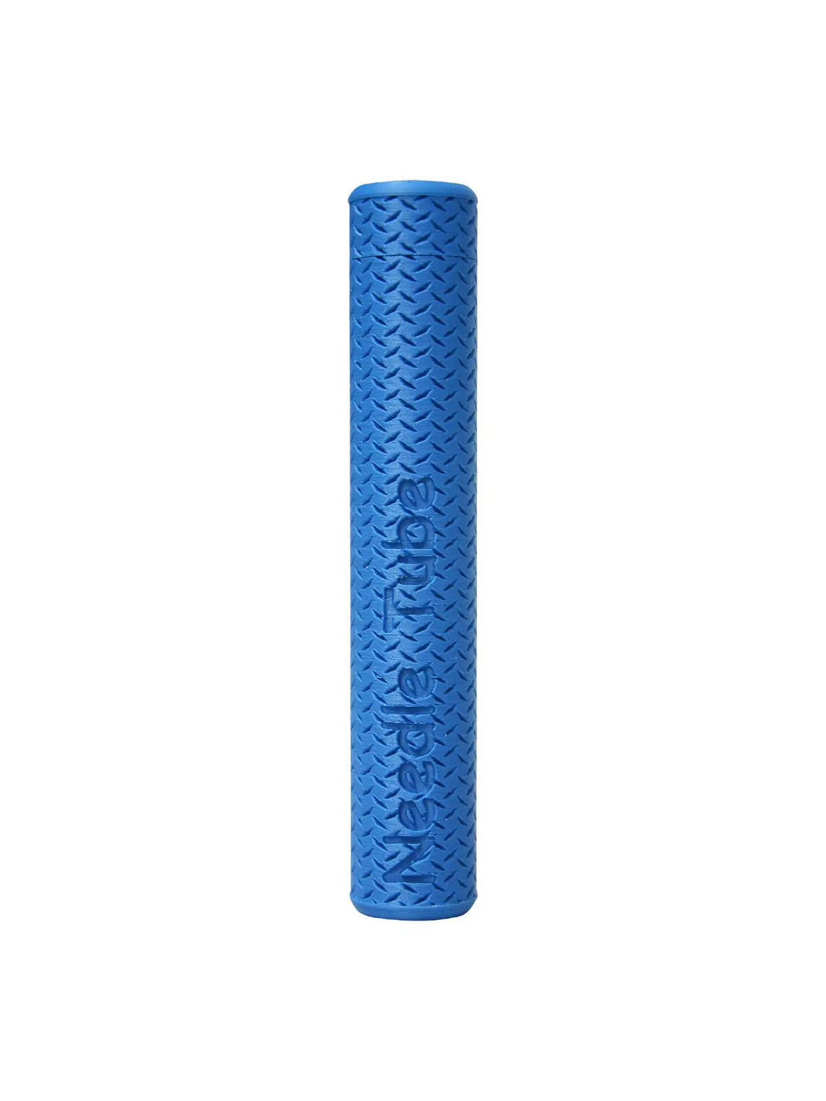 insulin pen needle storage tube sapphire blue front view compact container for insulin pen needle organization