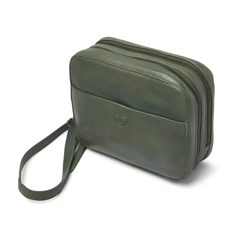 Side view of Green Leather Diabetic Supplies Shoulder Bag - ALICE