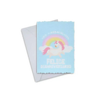 Diaversary card with unicorn and rainbow design, includes envelope, ideal for diabetes anniversary.