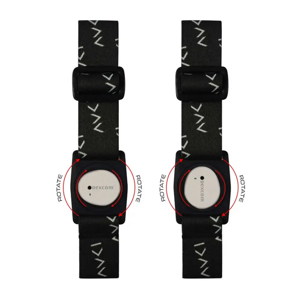 Black wristwatch with geometric pattern on band for Dia-Style Armband with Rotating Clip