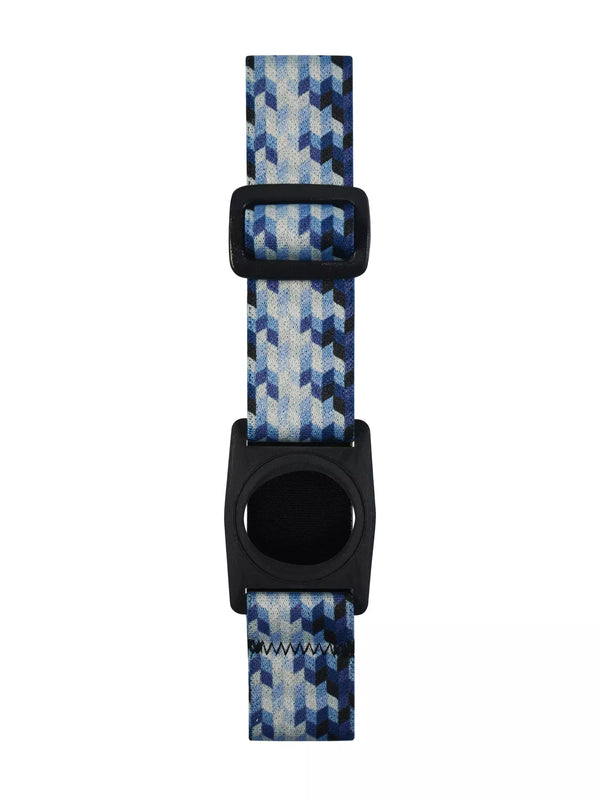 Dexcom G7 Armband with Rotating Clip in blue graphic design, ideal for secure sensor placement and freedom of movement.