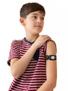 Child wearing Dexcom G7 Armband with rotating clip, showcasing comfort and colorful design.