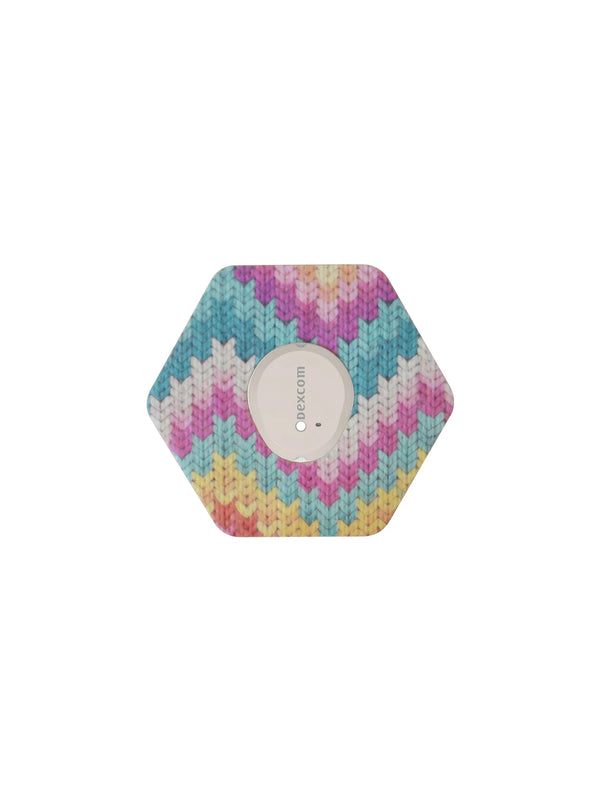 Dexcom G7 hexagonal shape patch in Mosaic Drift design, breathable adhesive overpatch to help support sensor wear