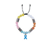 Diabetic awareness bracelet with colorful beads and blue ribbon charm.