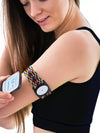 Colorful adjustable armband for Freestyle Libre 2, sporty design, secure fit on upper arm.