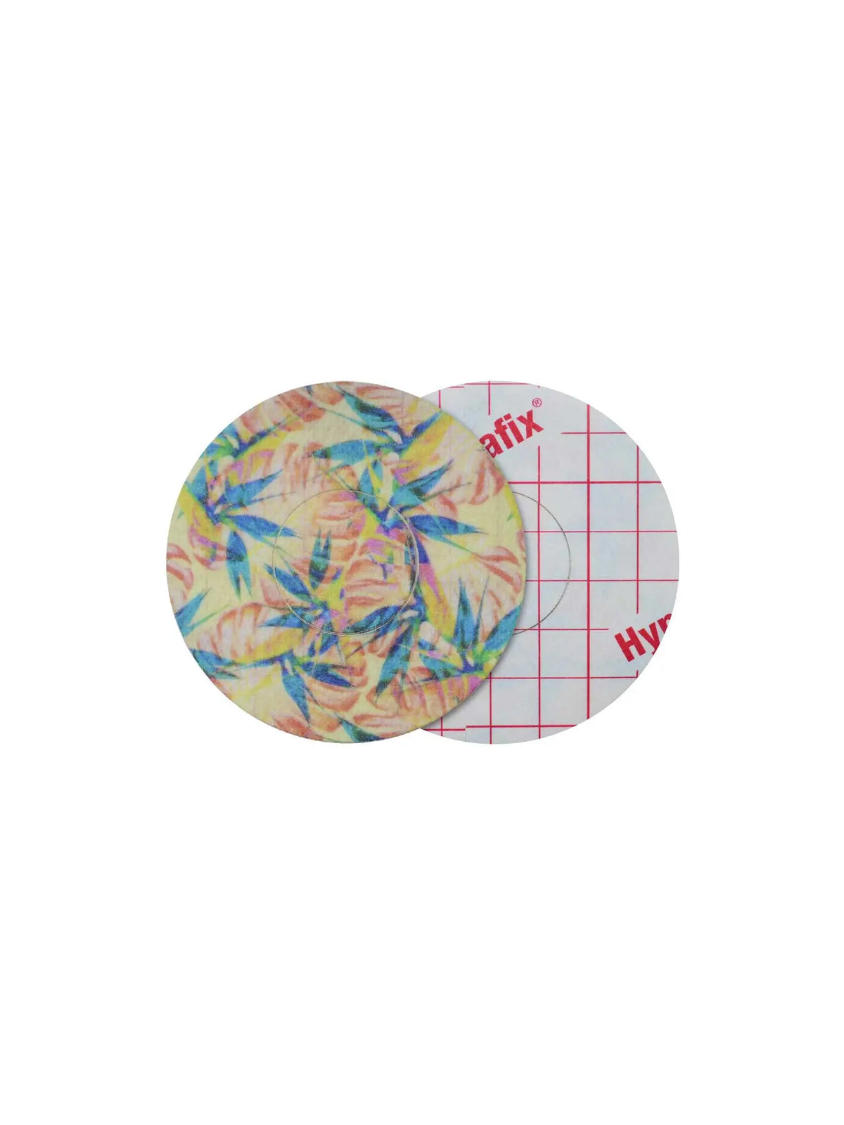 FreeStyle Libre 2用 固定パッチ、Tequila Sunrise 柄、表面と裏面（剥離紙付き）