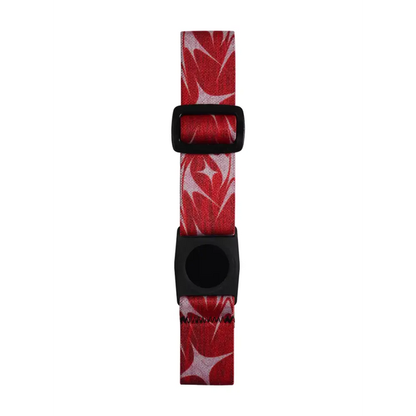 Freestyle Libre 3 Arm Band in red floral design with adjustable black buckle for secure sensor fit