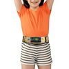 Child wearing Dia-Waist Belt Kids insulin pump belt with colorful design, adjustable fit, and transparent window for easy access.