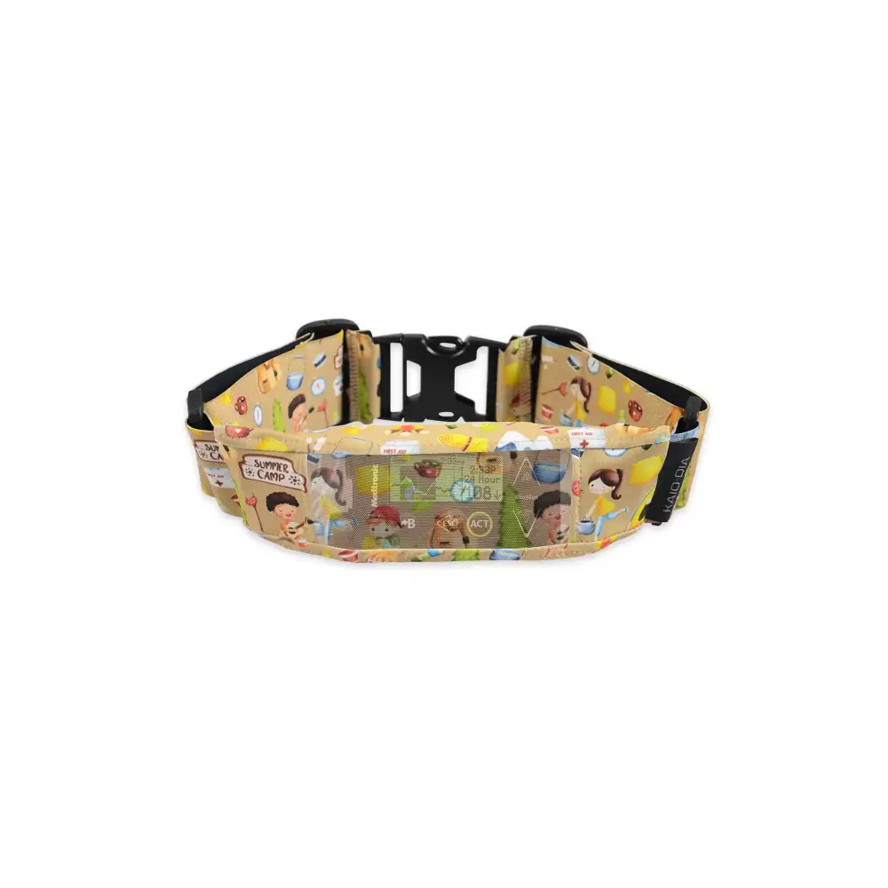Insulin pump belt with window for kids, Dia-Waist Belt TP, Summer Camp design, adjustable and secure.