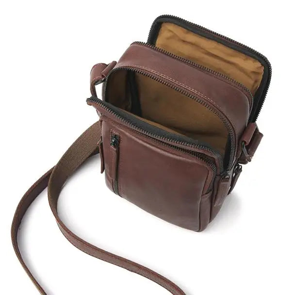 Elegant Leather Diabetes Shoulder Bag from Sweet Collections in premium brown cowhide, featuring multiple compartments and adjustable strap for convenient diabetes management.
