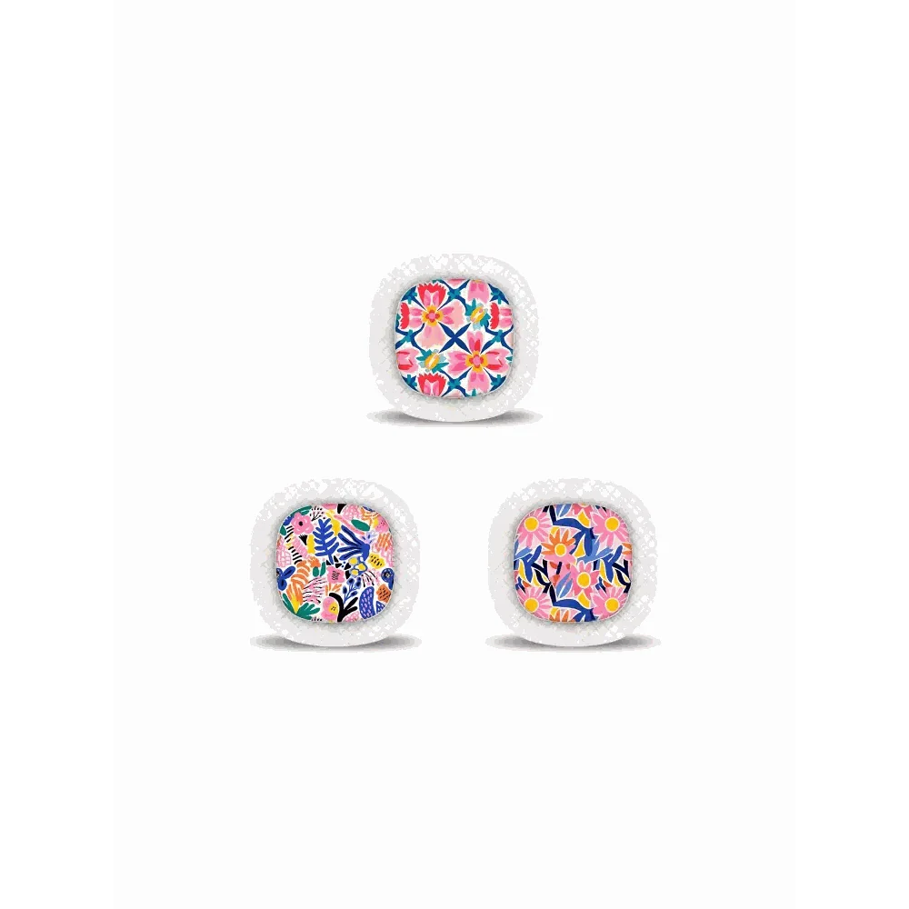 Medtronic Simplera CGM Stickers with Playful Motifs in vibrant floral designs.