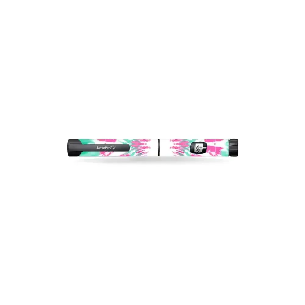 NovoPen 4 insulin pen with vibrant Summer Vibes sticker in pink and teal design