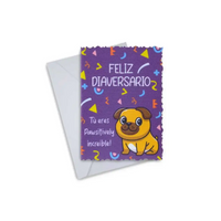 Inspiring Diaversary greeting card featuring a cute illustrated dog, message of courage, and festive design.