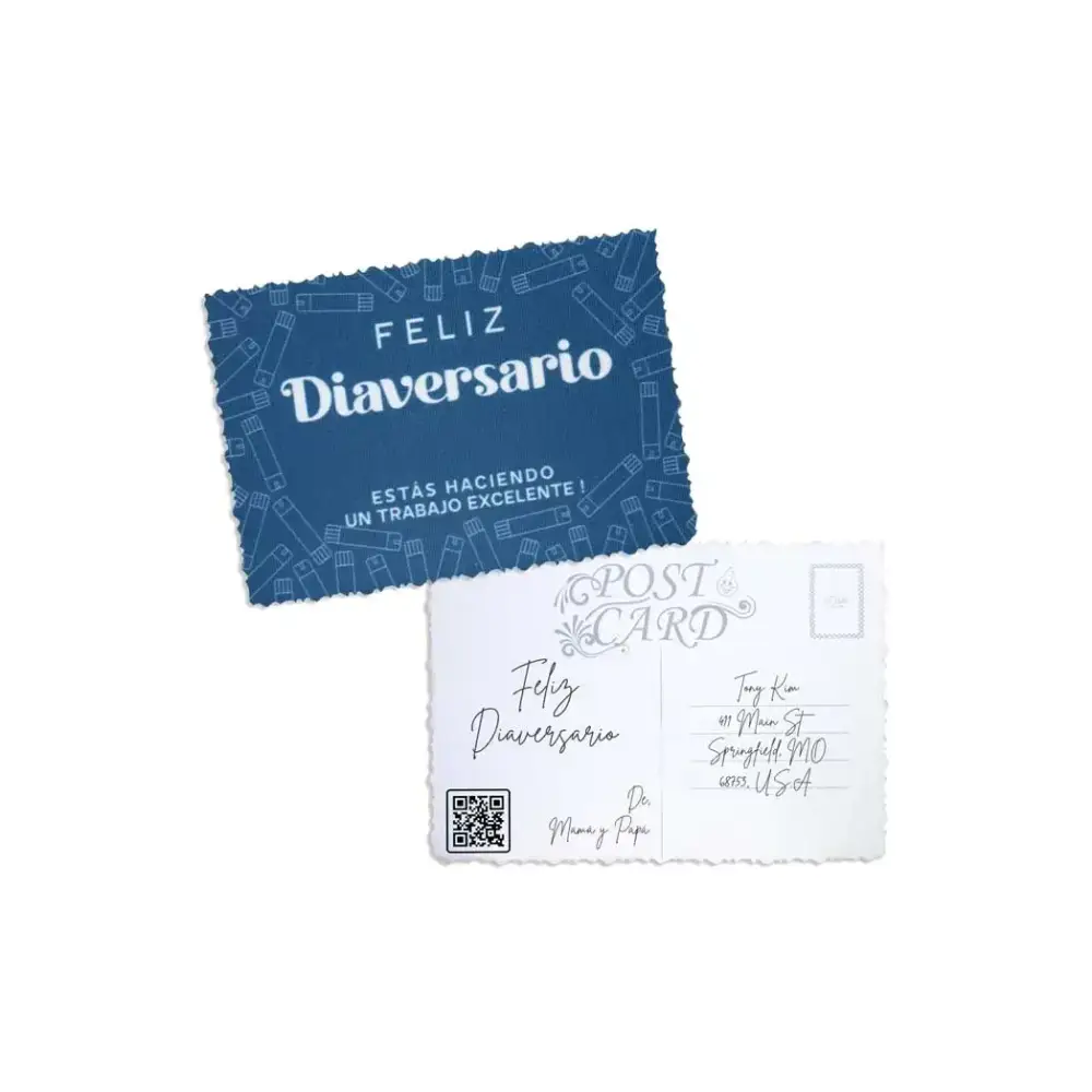 Empowering Diaversary Postcards with message in Spanish, featuring unique designs and personalized space.