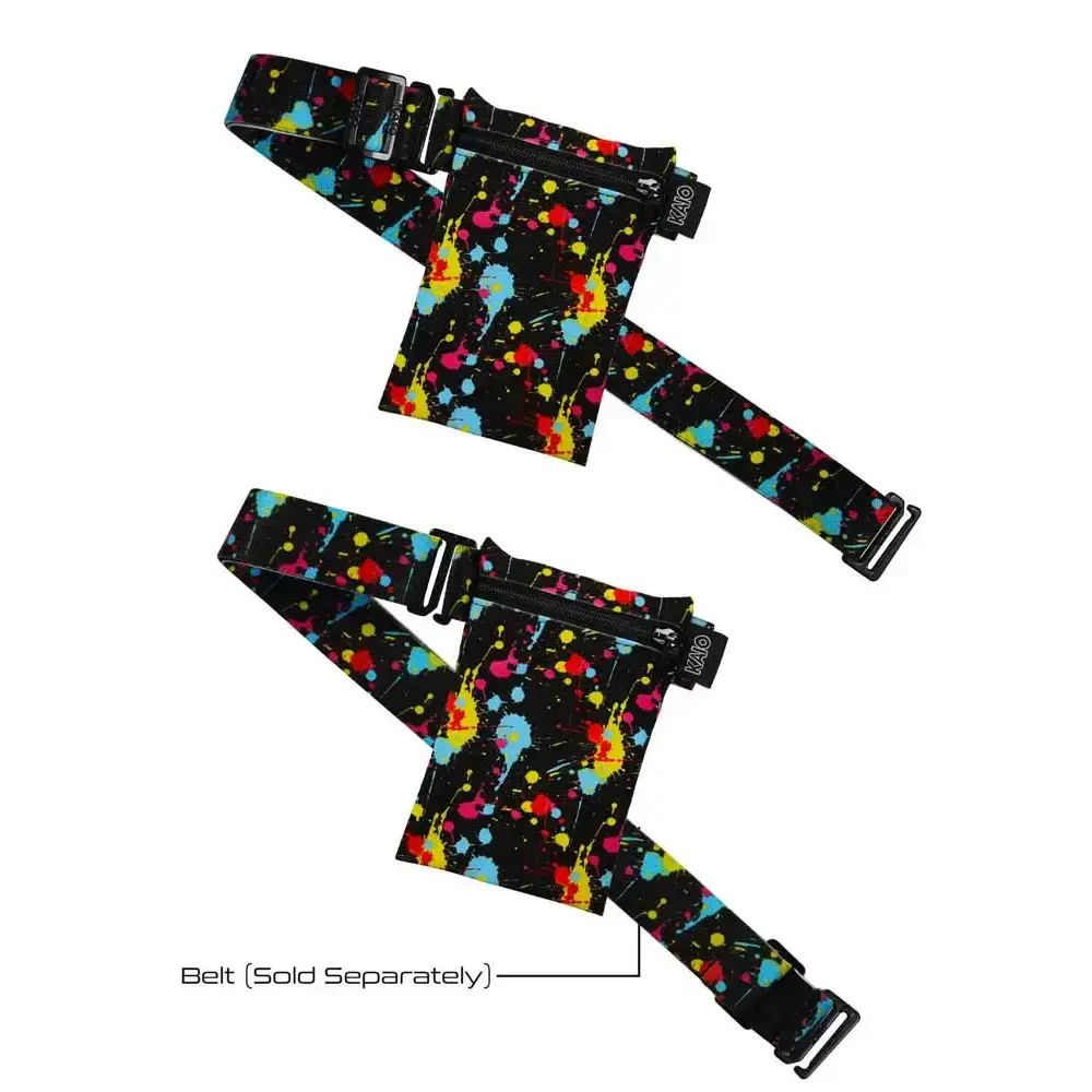 Colorful paint splatter fanny packs, perfect for insulin pump in a Dia-Body Pouch design