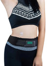 Insulin pump belt with mesh window displaying device screen, worn by a person in athletic wear.