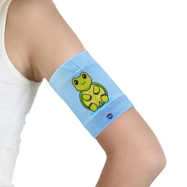 Sensor protective armband for children with Type 1 diabetes featuring funny animal print.