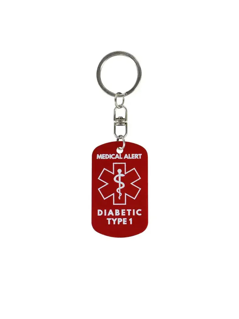 Diabetic Type 1 Insulin Keychain with Medical Alert Symbol in Red