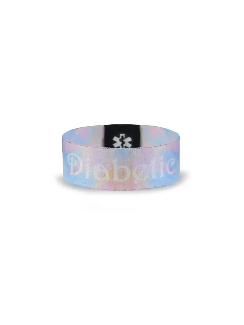 Reversible Diabetes Awareness Wristband in summer colors with "Diabetic" text.