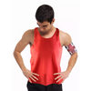 Tank top for insulin pump with integrated pockets in red color.