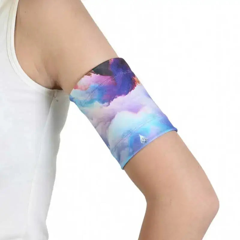 Colorful CGM armband for secure glucose sensor and insulin pump wear.