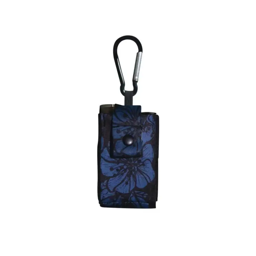 Pouch for insulin pump with floral design, featuring a carabiner for easy attachment.